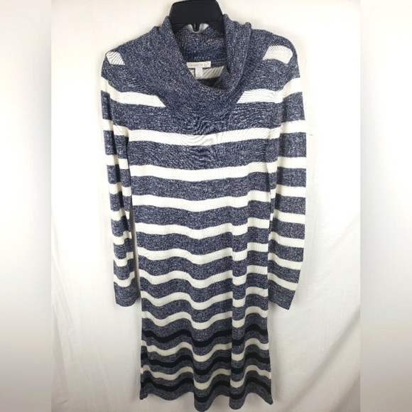 Westport Dresses & Skirts - Westport 1962 Blue and White Long Sleeve Turtleneck Midi Dress Sz S